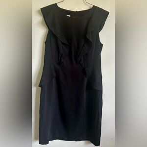 Anne Klein Black Sleeveless Sheath Dress with Side Ruffle Peplum - 10
